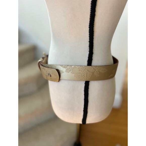 Velez Chunky Gold Leather Cross Stitch Floral Silver Buckle Western Belt S/34 main image 5